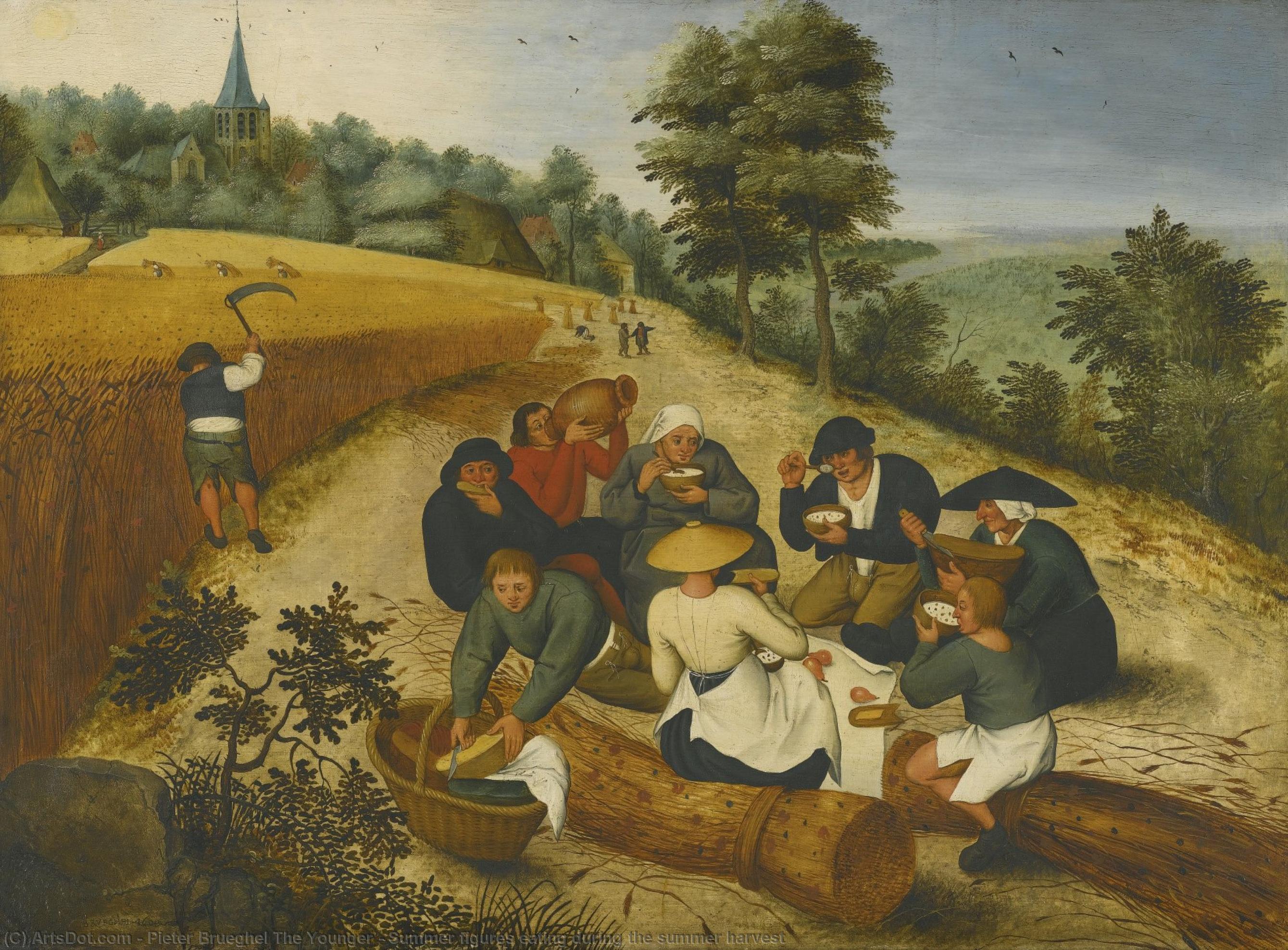 Wikioo.org - The Encyclopedia of Fine Arts - Painting, Artwork by Pieter Brueghel The Younger - Summer figures eating during the summer harvest