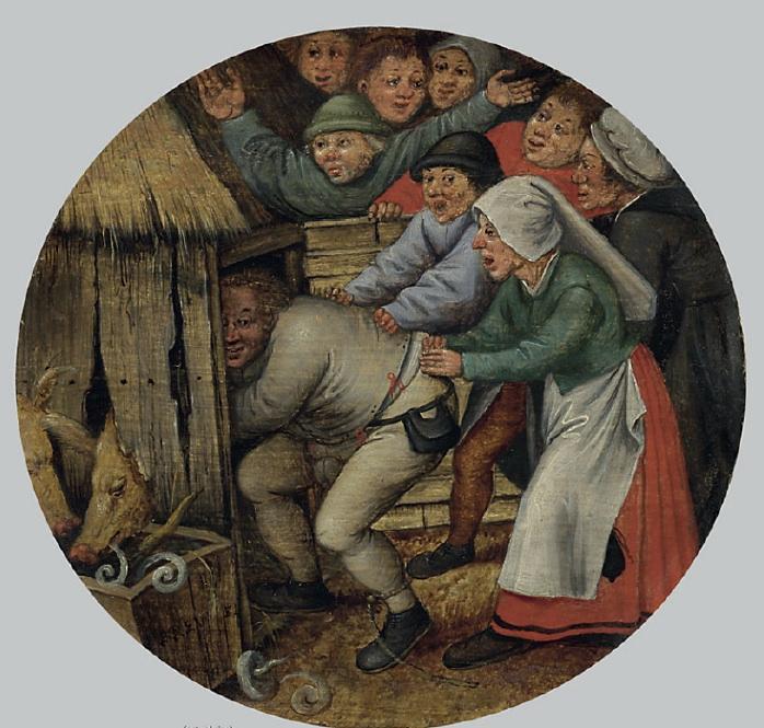 Wikioo.org – La Enciclopedia de las Bellas Artes - Pintura, Obras de arte de Pieter Brueghel The Younger - el borracho empujado dentro de Pocilga