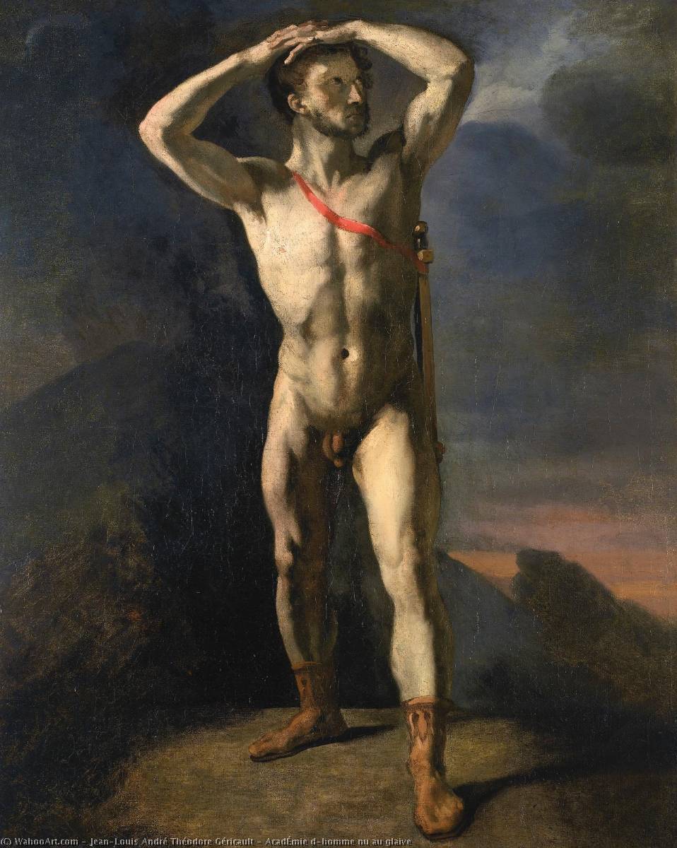 Wikioo.org - The Encyclopedia of Fine Arts - Painting, Artwork by Jean-Louis André Théodore Géricault - AcadÉmie d'homme nu au glaive