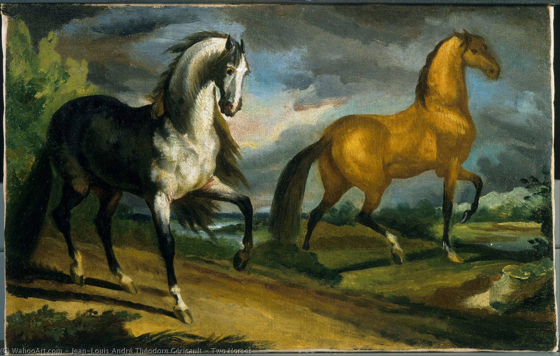 Wikioo.org - The Encyclopedia of Fine Arts - Painting, Artwork by Jean-Louis André Théodore Géricault - Two Horses