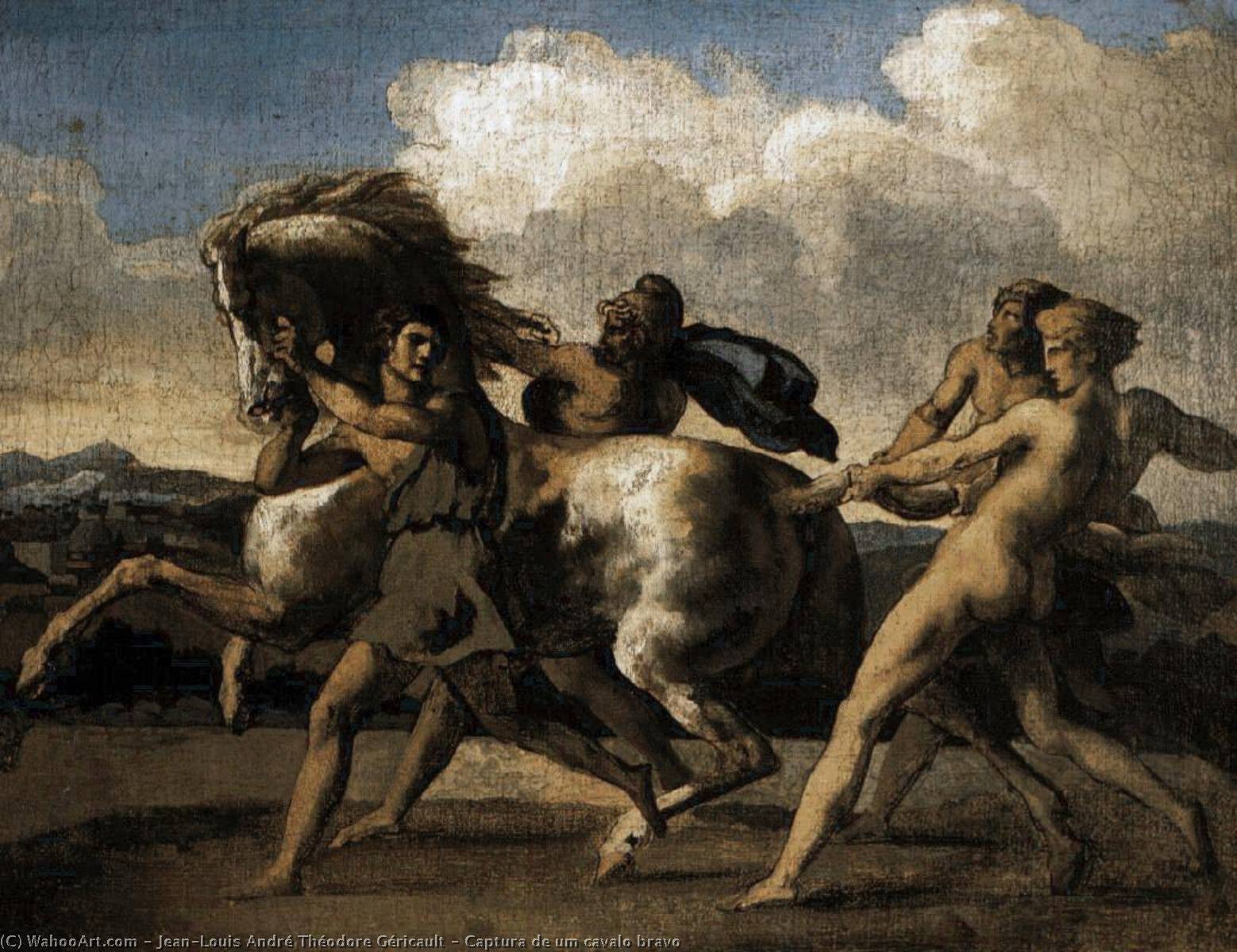 Wikioo.org – La Enciclopedia de las Bellas Artes - Pintura, Obras de arte de Jean-Louis André Théodore Géricault - Captura delaware um cavalo bravo