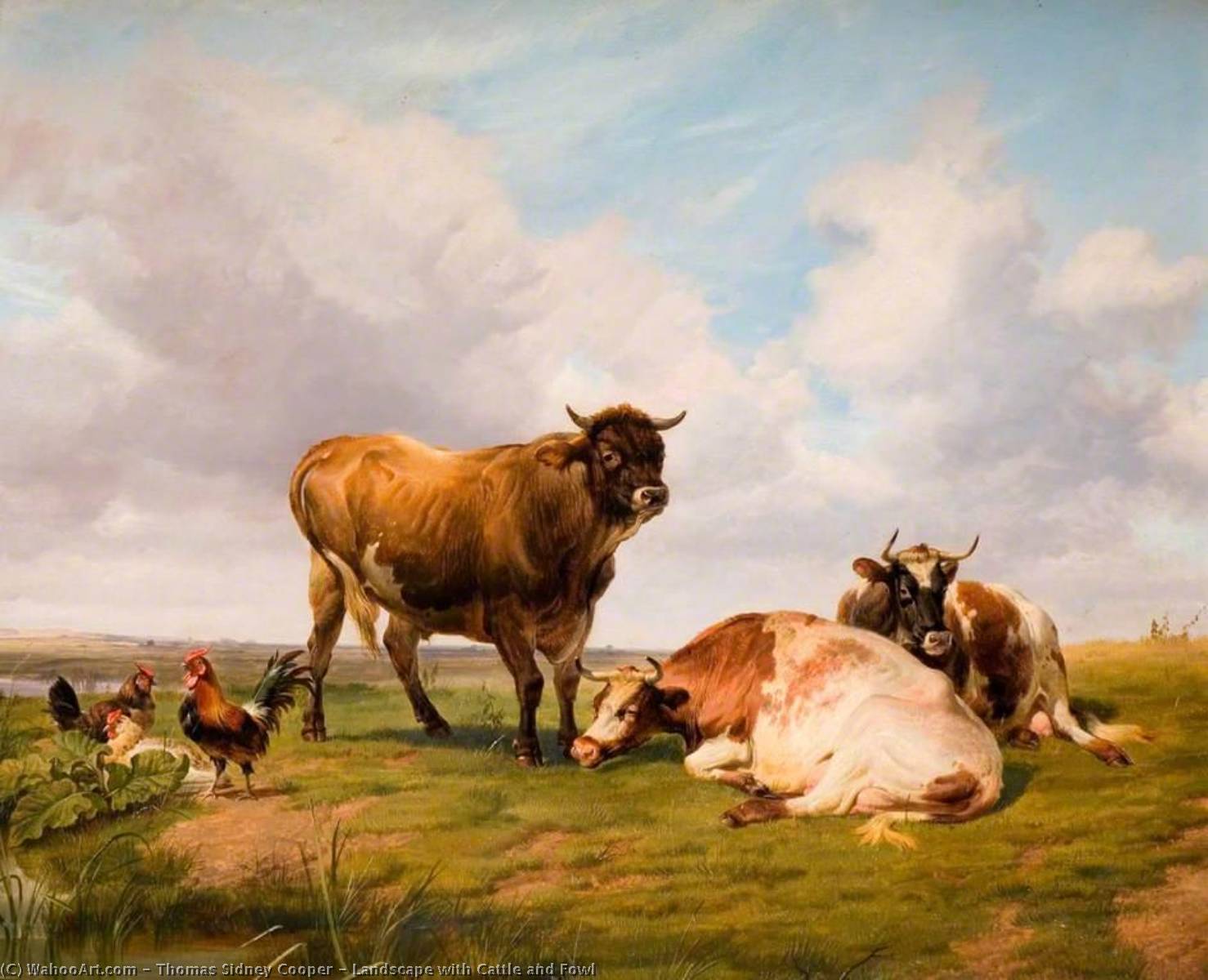 Wikioo.org - The Encyclopedia of Fine Arts - Painting, Artwork by Thomas Sidney Cooper - Landscape with Cattle and Fowl