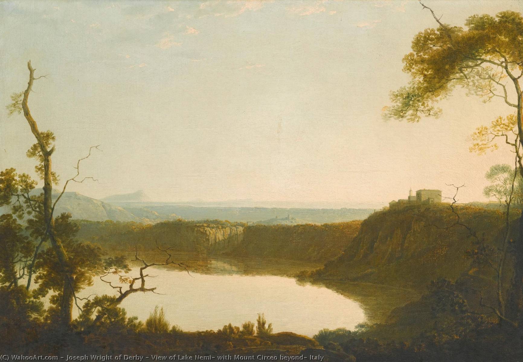 Wikioo.org - The Encyclopedia of Fine Arts - Painting, Artwork by Joseph Wright Of Derby - View of Lake Nemi, with Mount Circeo beyond, Italy