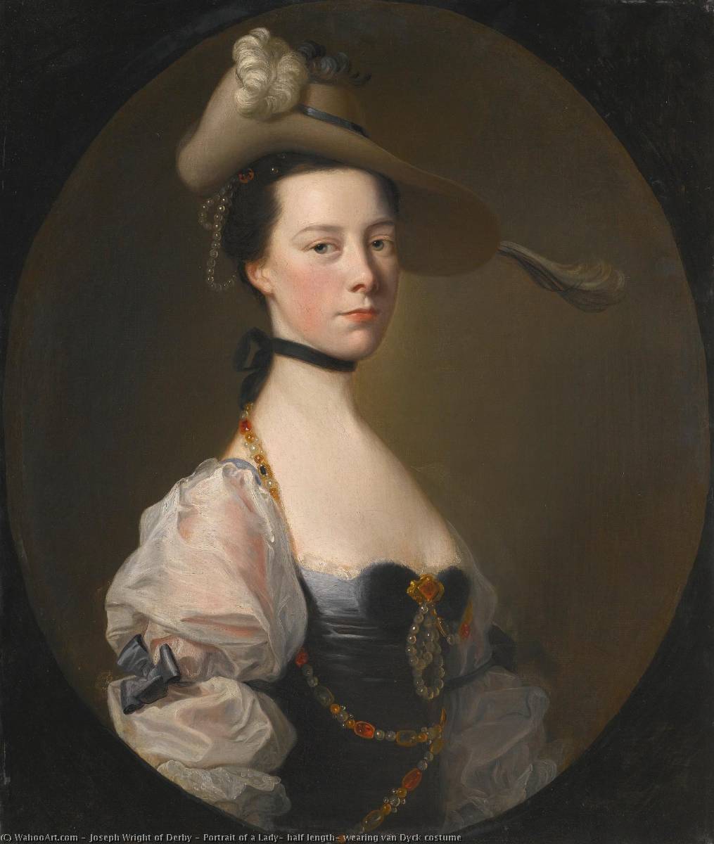 WikiOO.org - Encyclopedia of Fine Arts - Lukisan, Artwork Joseph Wright Of Derby - Portrait of a Lady, half length, wearing van Dyck costume