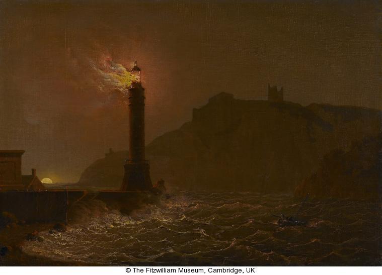 Wikioo.org - The Encyclopedia of Fine Arts - Painting, Artwork by Joseph Wright Of Derby - A Lighthouse on Fire at Night