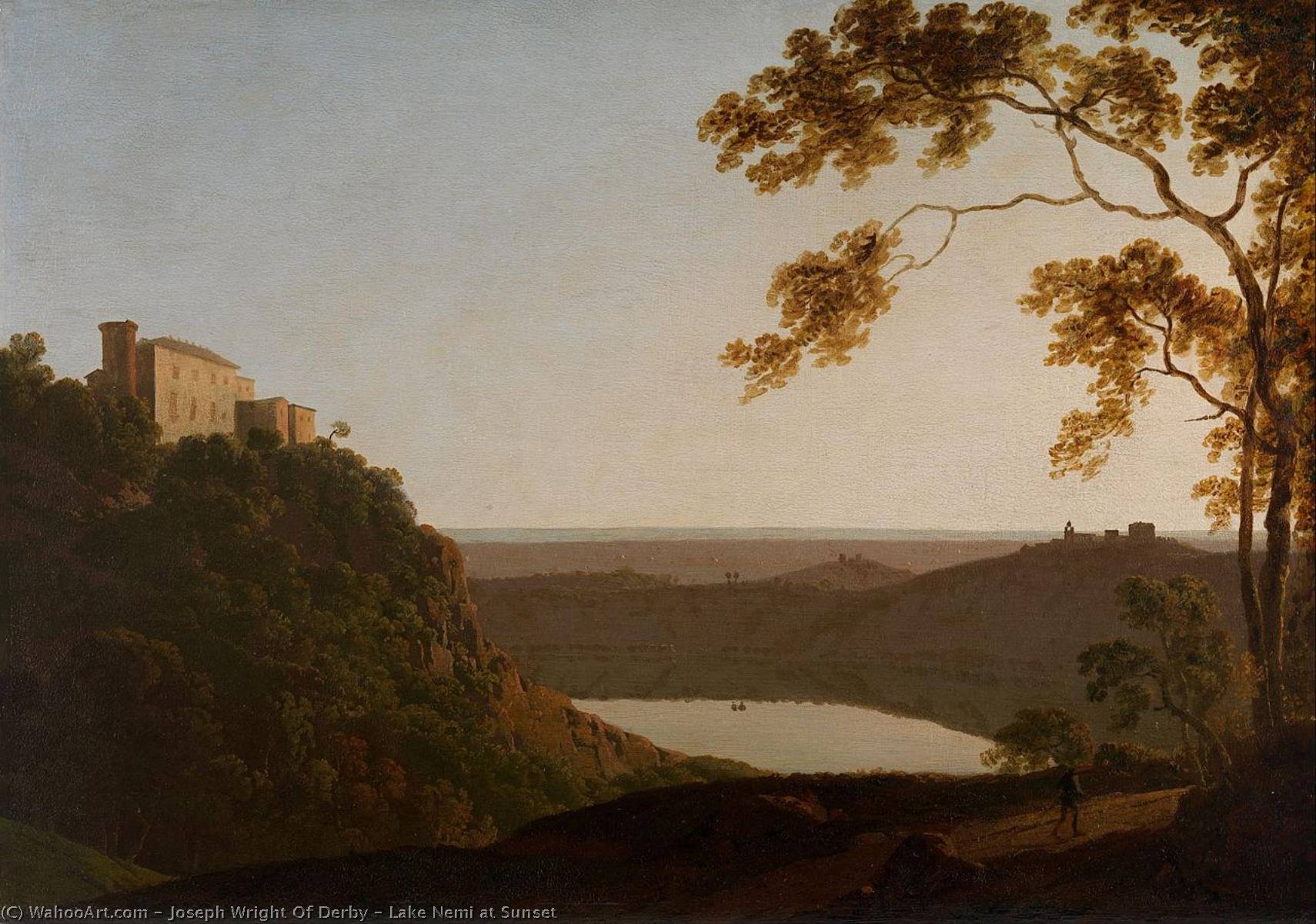 Wikioo.org - The Encyclopedia of Fine Arts - Painting, Artwork by Joseph Wright Of Derby - Lake Nemi at Sunset