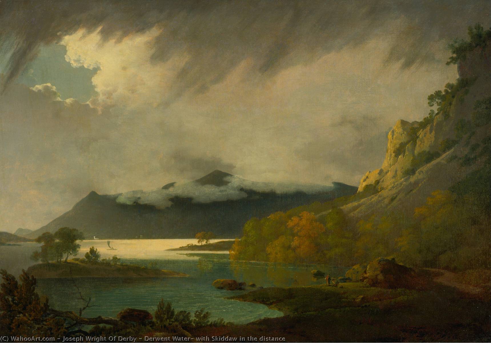 Wikioo.org - The Encyclopedia of Fine Arts - Painting, Artwork by Joseph Wright Of Derby - Derwent Water, with Skiddaw in the distance