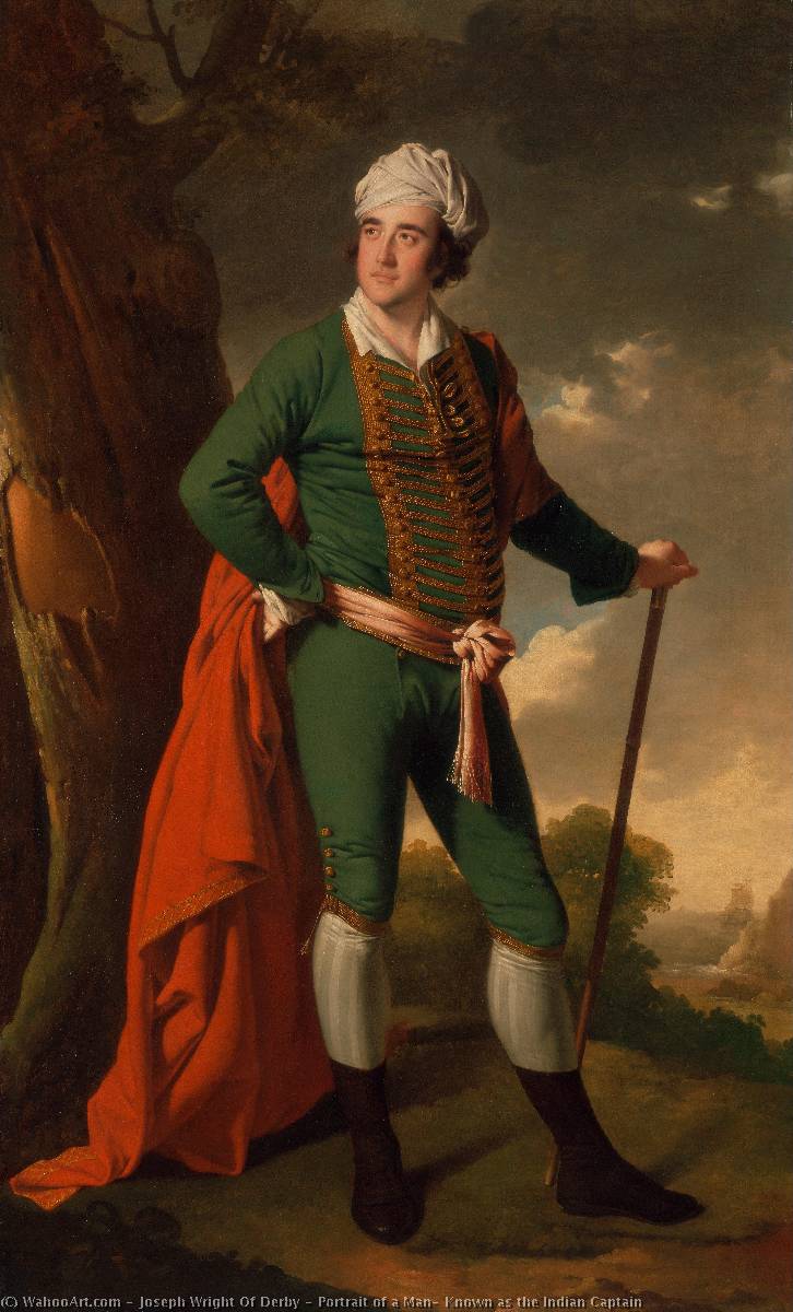 Wikioo.org – La Enciclopedia de las Bellas Artes - Pintura, Obras de arte de Joseph Wright Of Derby - retrato de un hombre , Conocido como el capitán indio