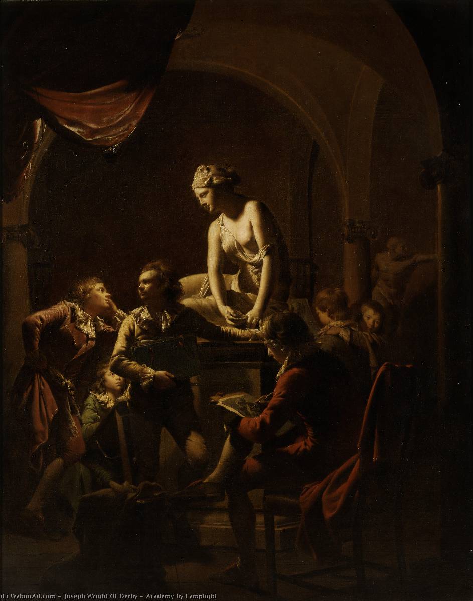 Wikioo.org - The Encyclopedia of Fine Arts - Painting, Artwork by Joseph Wright Of Derby - Academy by Lamplight