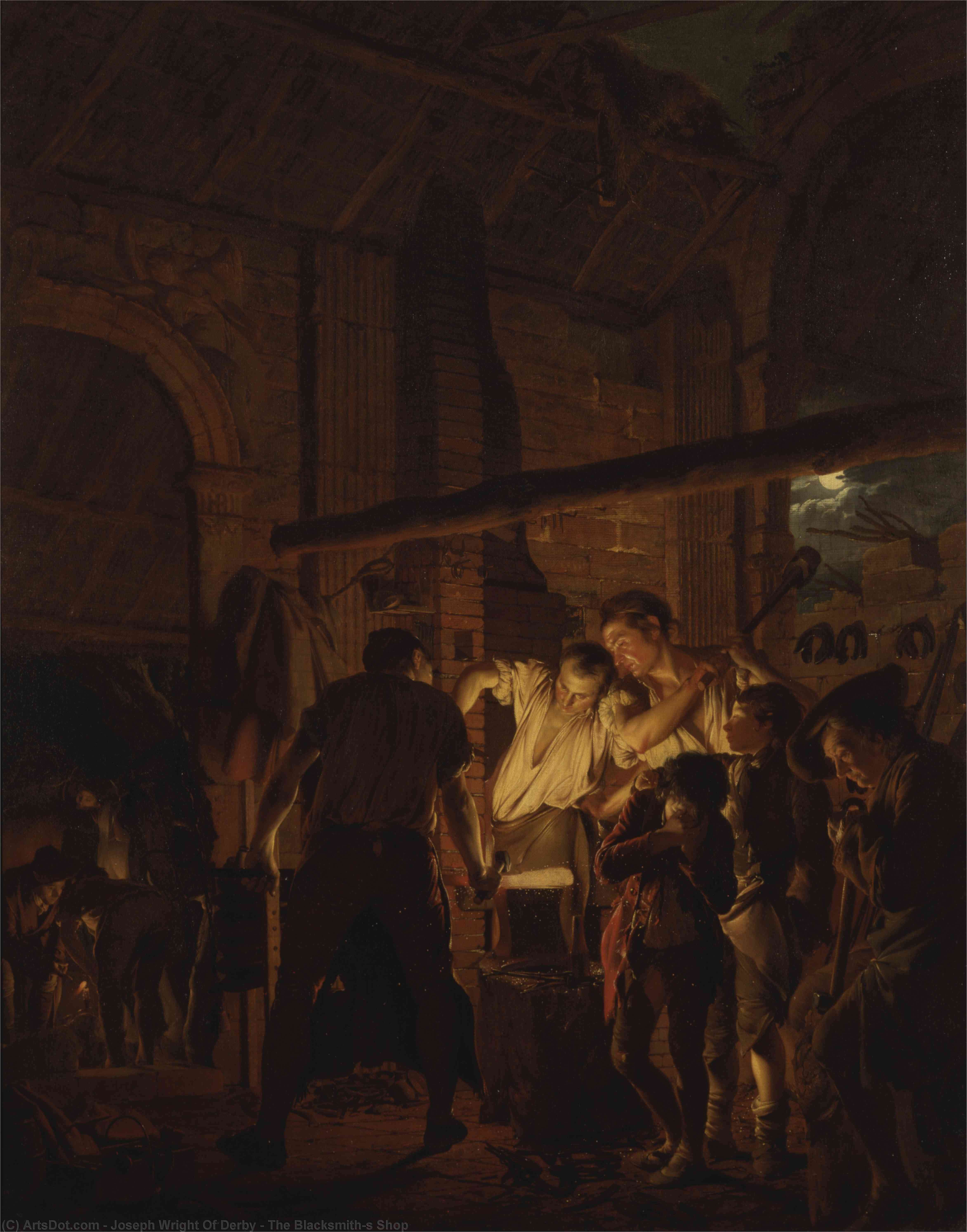 Wikioo.org - The Encyclopedia of Fine Arts - Painting, Artwork by Joseph Wright Of Derby - The Blacksmith's Shop