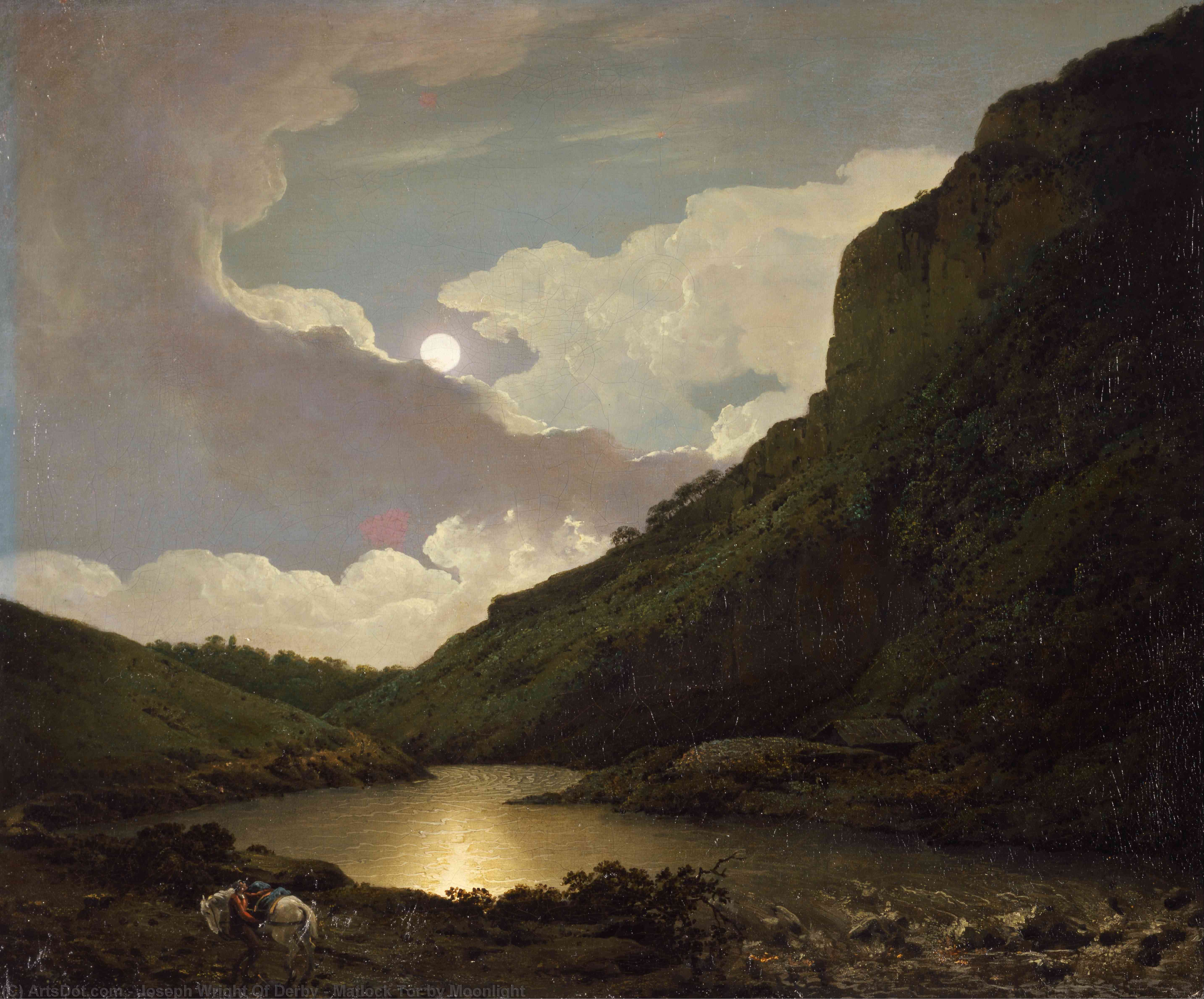 Wikioo.org - The Encyclopedia of Fine Arts - Painting, Artwork by Joseph Wright Of Derby - Matlock Tor by Moonlight