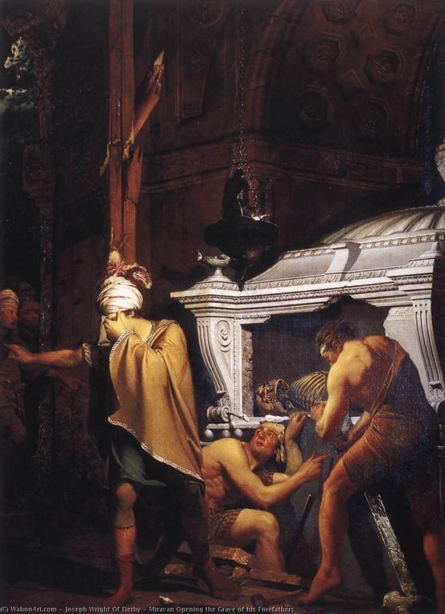 Wikioo.org – L'Enciclopedia delle Belle Arti - Pittura, Opere di Joseph Wright Of Derby - Miravan Apertura la tomba del suo Forefathers