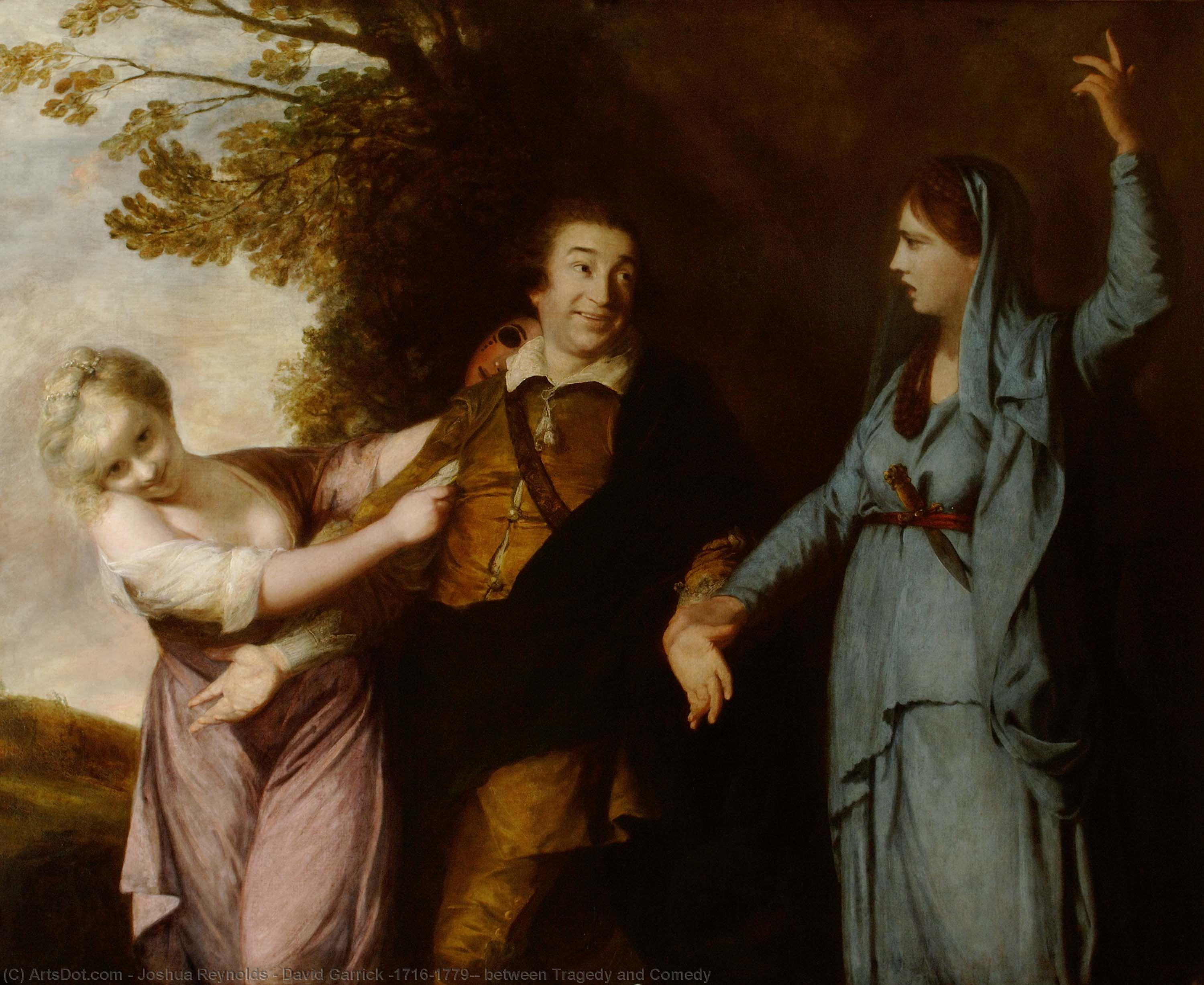 WikiOO.org - Encyclopedia of Fine Arts - Maleri, Artwork Joshua Reynolds - David Garrick (1716–1779), between Tragedy and Comedy