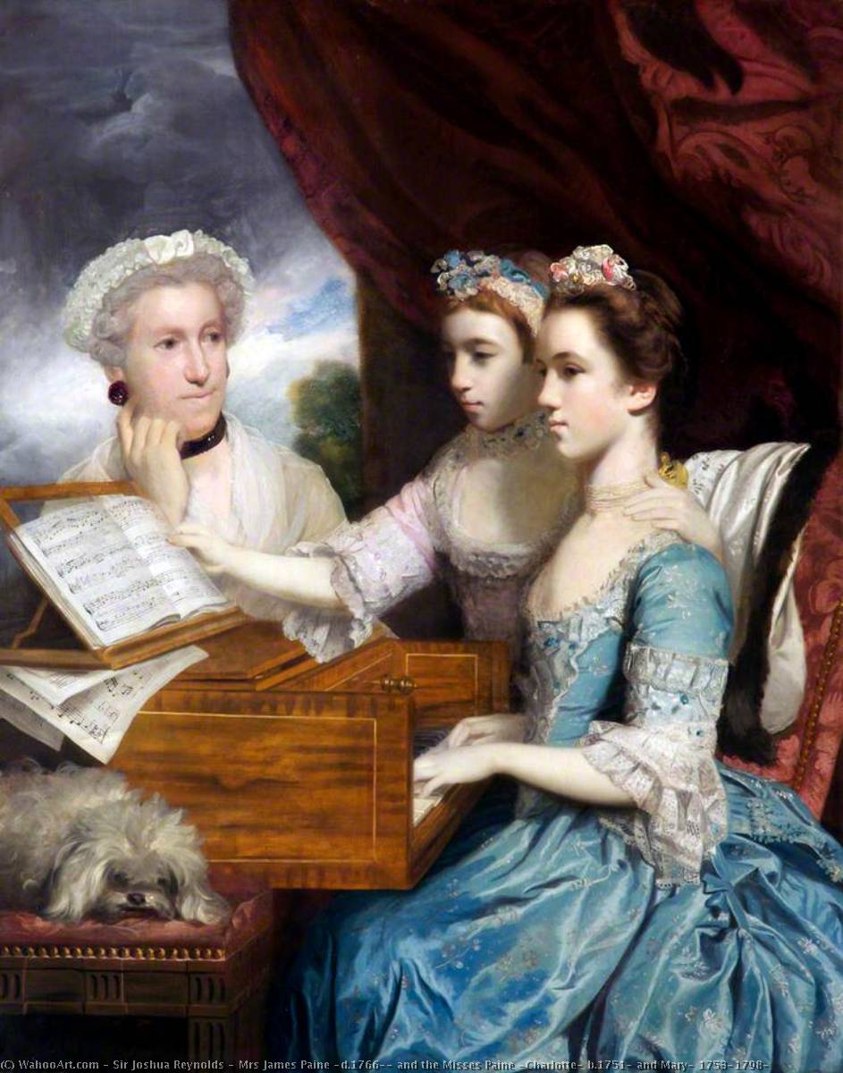 Wikioo.org - The Encyclopedia of Fine Arts - Painting, Artwork by Joshua Reynolds - Mrs James Paine (d.1766), and the Misses Paine (Charlotte, b.1751, and Mary, 1753–1798)