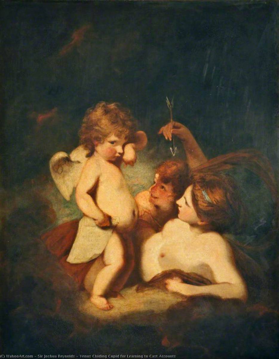 Wikioo.org - The Encyclopedia of Fine Arts - Painting, Artwork by Joshua Reynolds - Venus Chiding Cupid for Learning to Cast Accounts