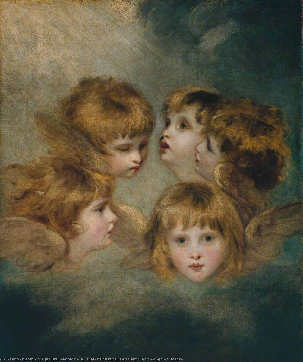 Wikioo.org - The Encyclopedia of Fine Arts - Painting, Artwork by Joshua Reynolds - A Child's Portrait in Different Views 'Angel's Heads'