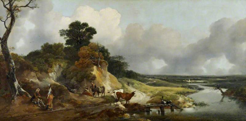 Wikioo.org - Die Enzyklopädie bildender Kunst - Malerei, Kunstwerk von Thomas Gainsborough - landschaft mit einem ansicht  von  Ein  abstehend  Dorf