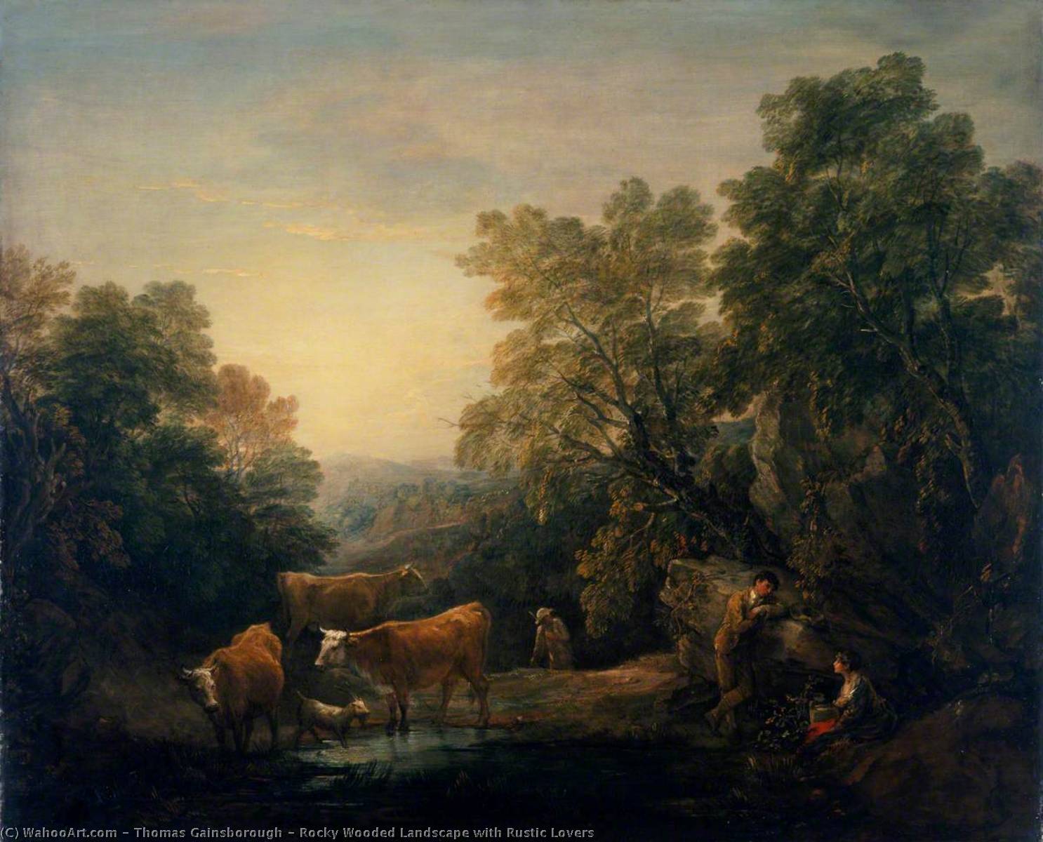 Wikioo.org – L'Enciclopedia delle Belle Arti - Pittura, Opere di Thomas Gainsborough - roccioso boscoso  paesaggio  con  rustico  amanti