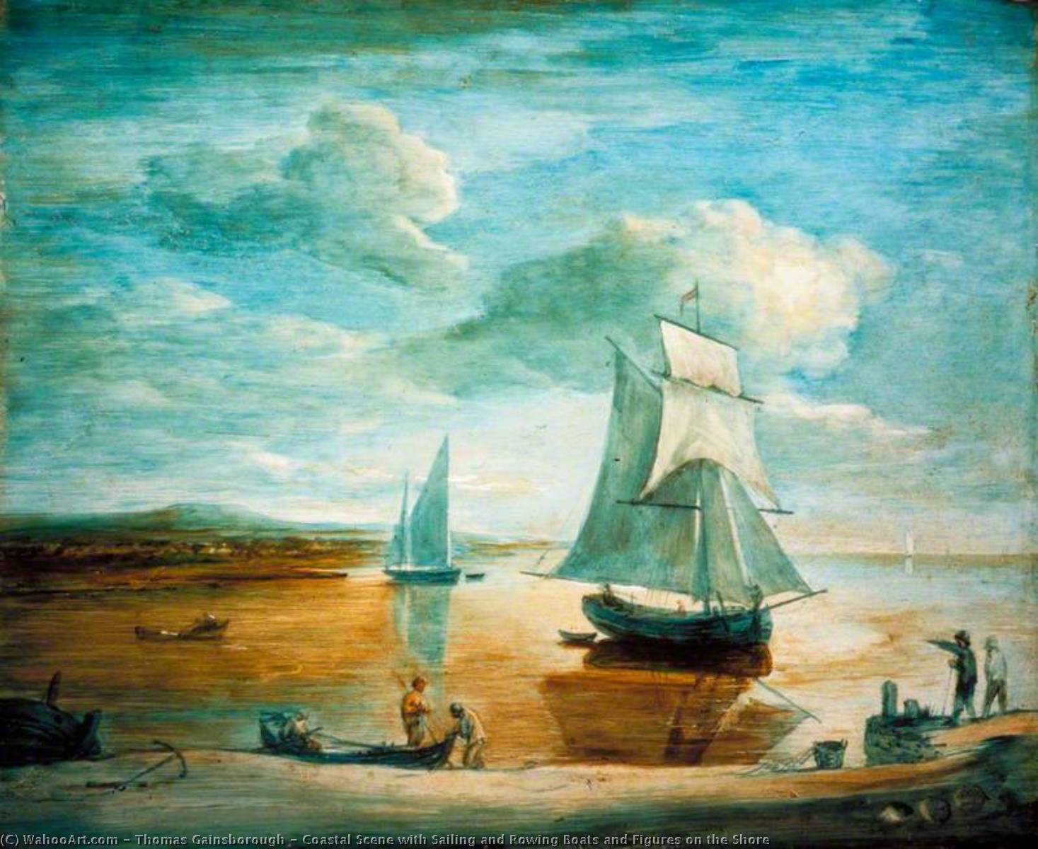 Wikioo.org - The Encyclopedia of Fine Arts - Painting, Artwork by Thomas Gainsborough - Coastal Scene with Sailing and Rowing Boats and Figures on the Shore