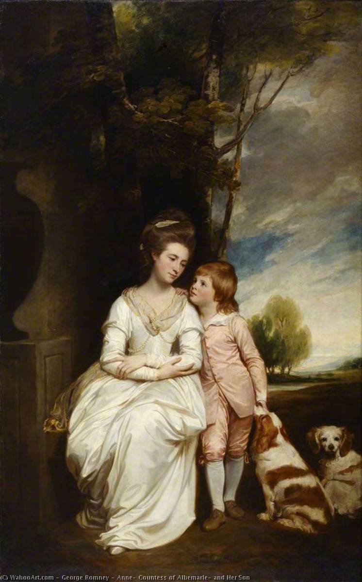 Wikioo.org - The Encyclopedia of Fine Arts - Painting, Artwork by George Romney - Anne, Countess of Albemarle, and Her Son