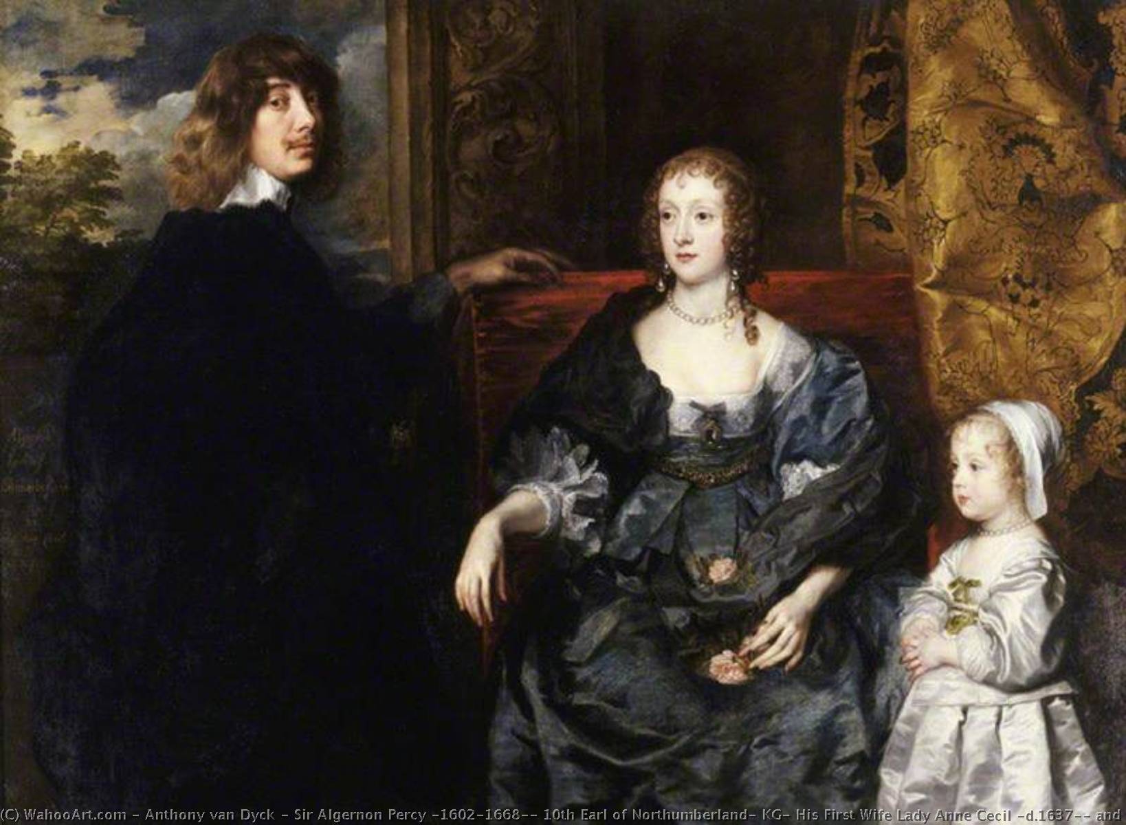Wikioo.org - The Encyclopedia of Fine Arts - Painting, Artwork by Anthony Van Dyck - Sir Algernon Percy (1602–1668), 10th Earl of Northumberland, KG, His First Wife Lady Anne Cecil (d.1637), and Their Eldest Daughter, Lady Catherine Percy (1630–1638)