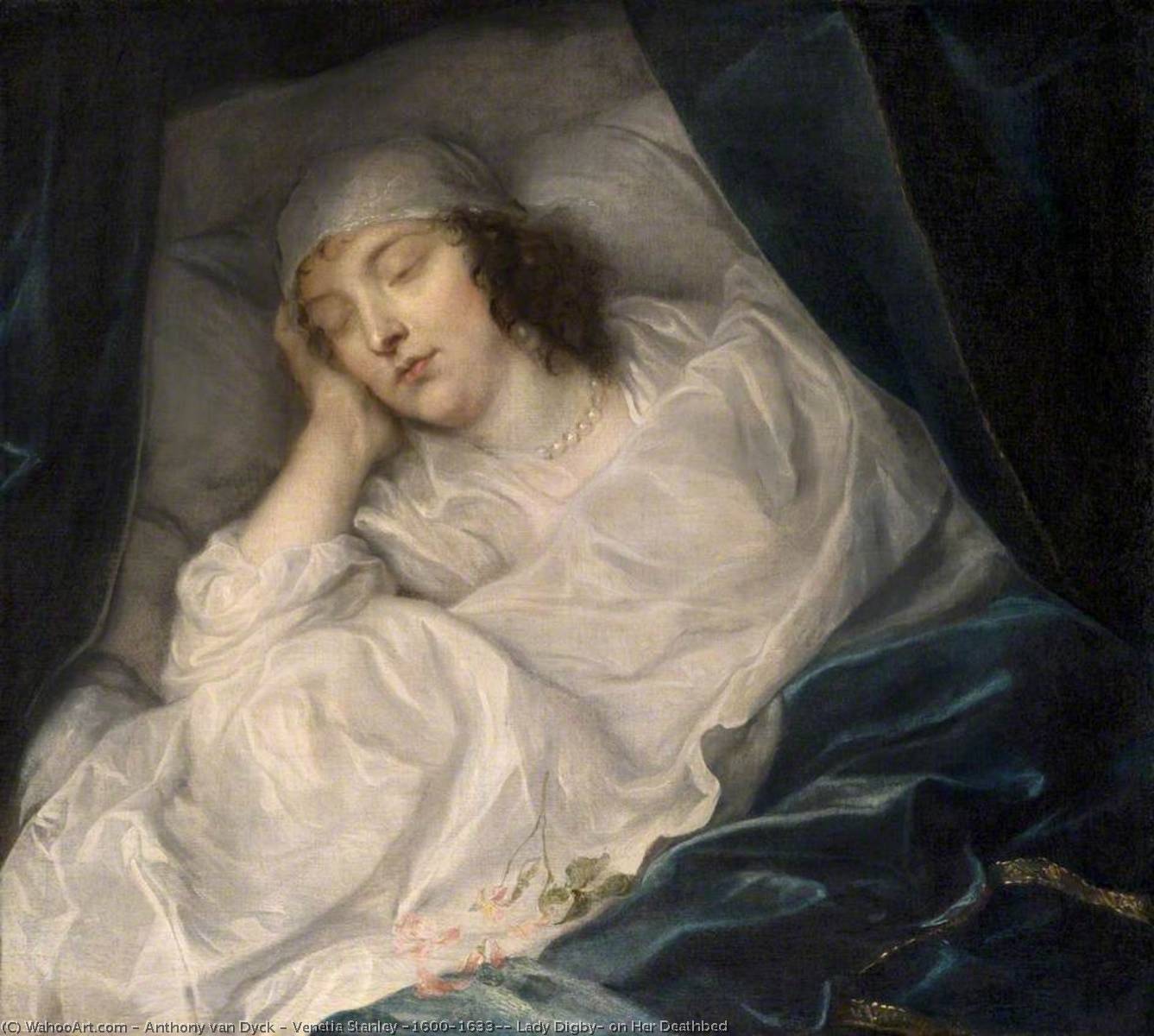Wikioo.org - The Encyclopedia of Fine Arts - Painting, Artwork by Anthony Van Dyck - Venetia Stanley (1600–1633), Lady Digby, on Her Deathbed
