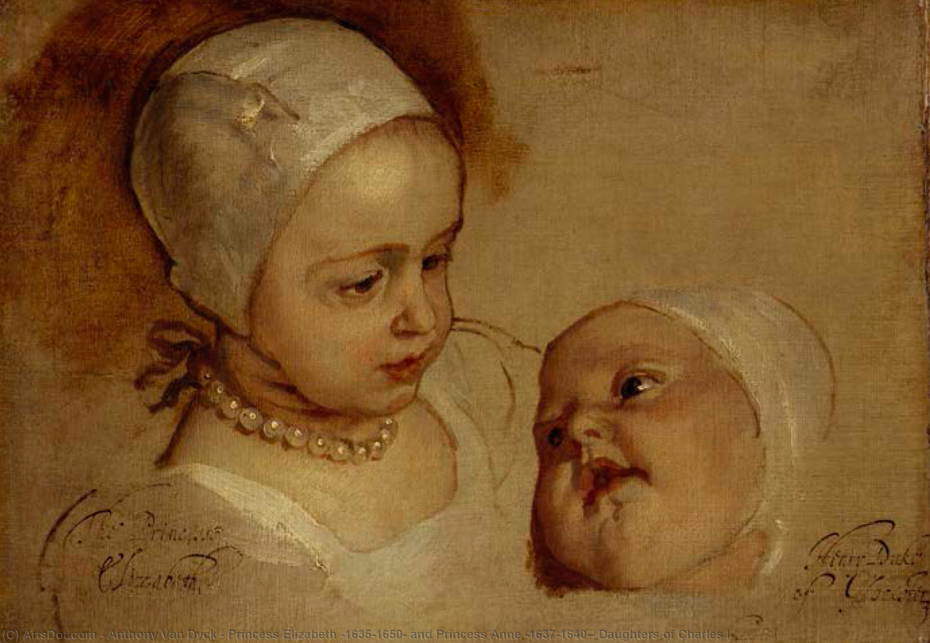 Wikioo.org - The Encyclopedia of Fine Arts - Painting, Artwork by Anthony Van Dyck - Princess Elizabeth (1635–1650) and Princess Anne (1637–1640), Daughters of Charles I