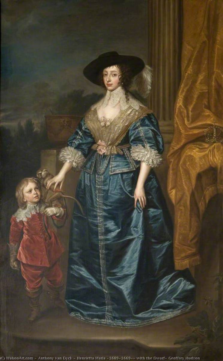 Wikioo.org - The Encyclopedia of Fine Arts - Painting, Artwork by Anthony Van Dyck - Henrietta Maria (1609–1669), with the Dwarf, Geoffrey Hudson