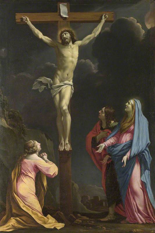 Wikioo.org - The Encyclopedia of Fine Arts - Painting, Artwork by Eustache Le Sueur (Lesueur) - Christ on the Cross with the Magdalen, the Virgin Mary and Saint John the Evangelist