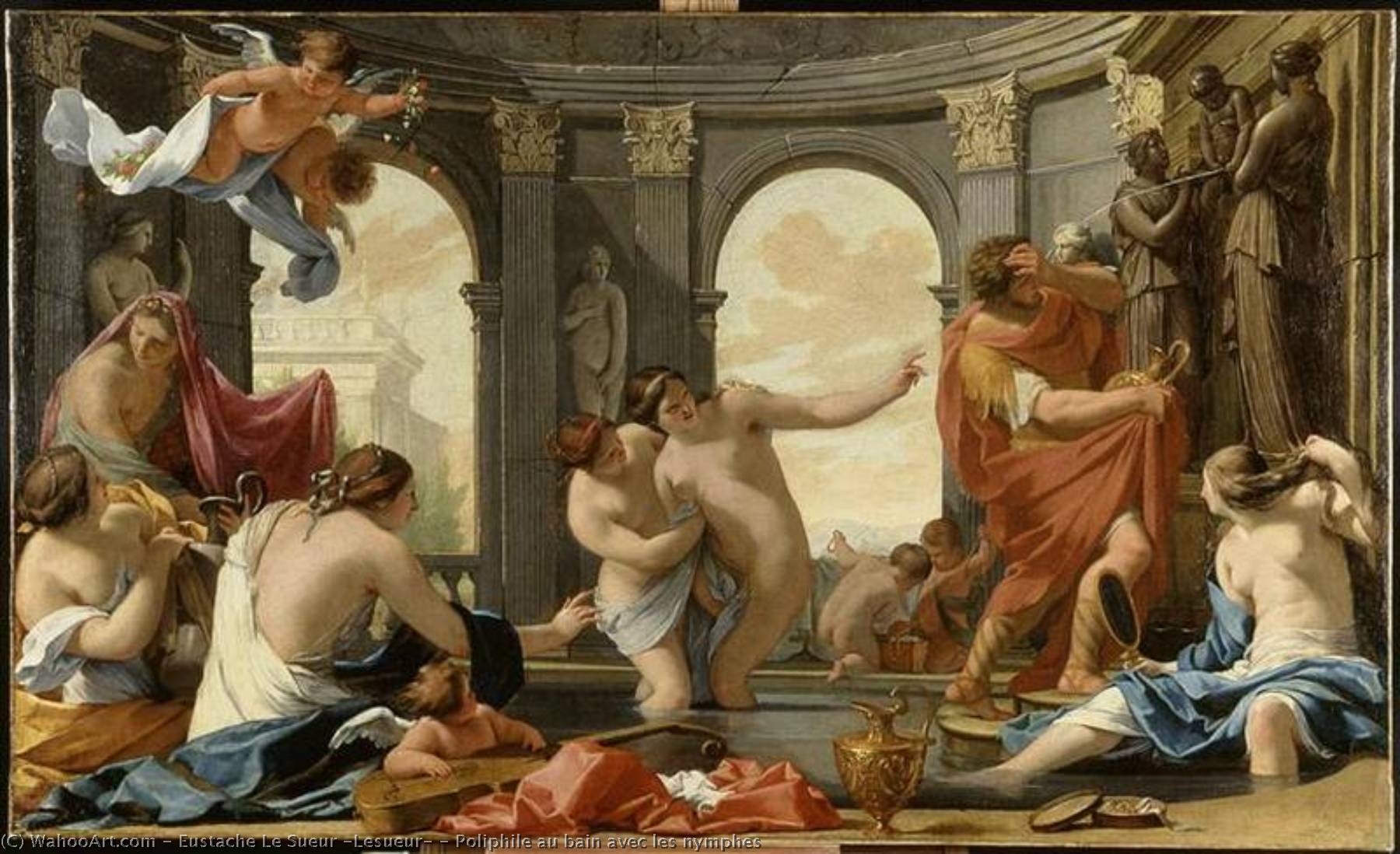 Wikioo.org - The Encyclopedia of Fine Arts - Painting, Artwork by Eustache Le Sueur (Lesueur) - Poliphile au bain avec les nymphes