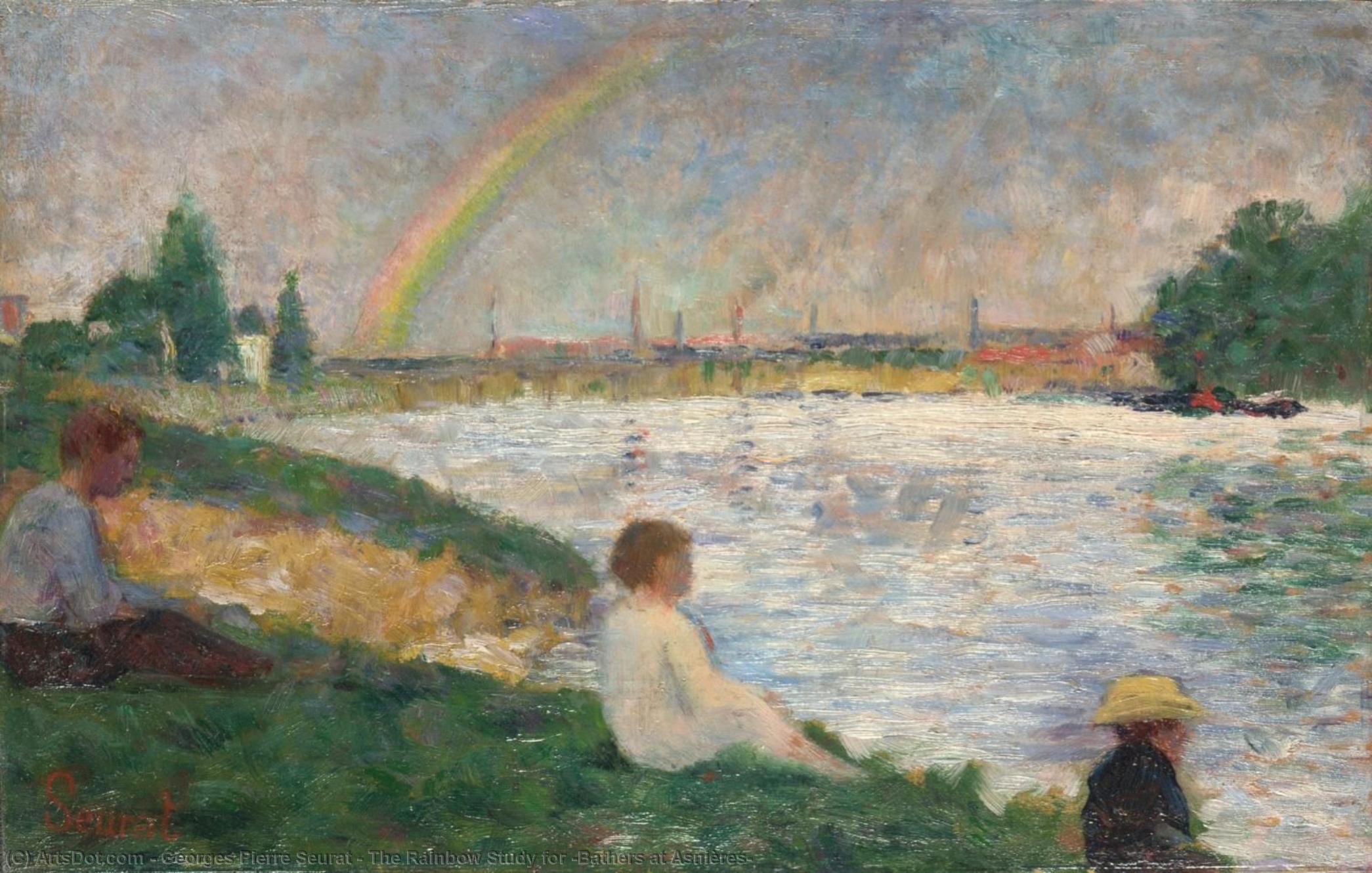Wikioo.org - The Encyclopedia of Fine Arts - Painting, Artwork by Georges Pierre Seurat - The Rainbow Study for 'Bathers at Asnières'