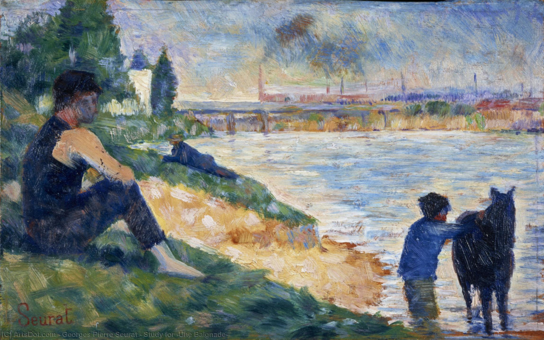 WikiOO.org - 百科事典 - 絵画、アートワーク Georges Pierre Seurat - 以下のための研究 'Une Baignade'