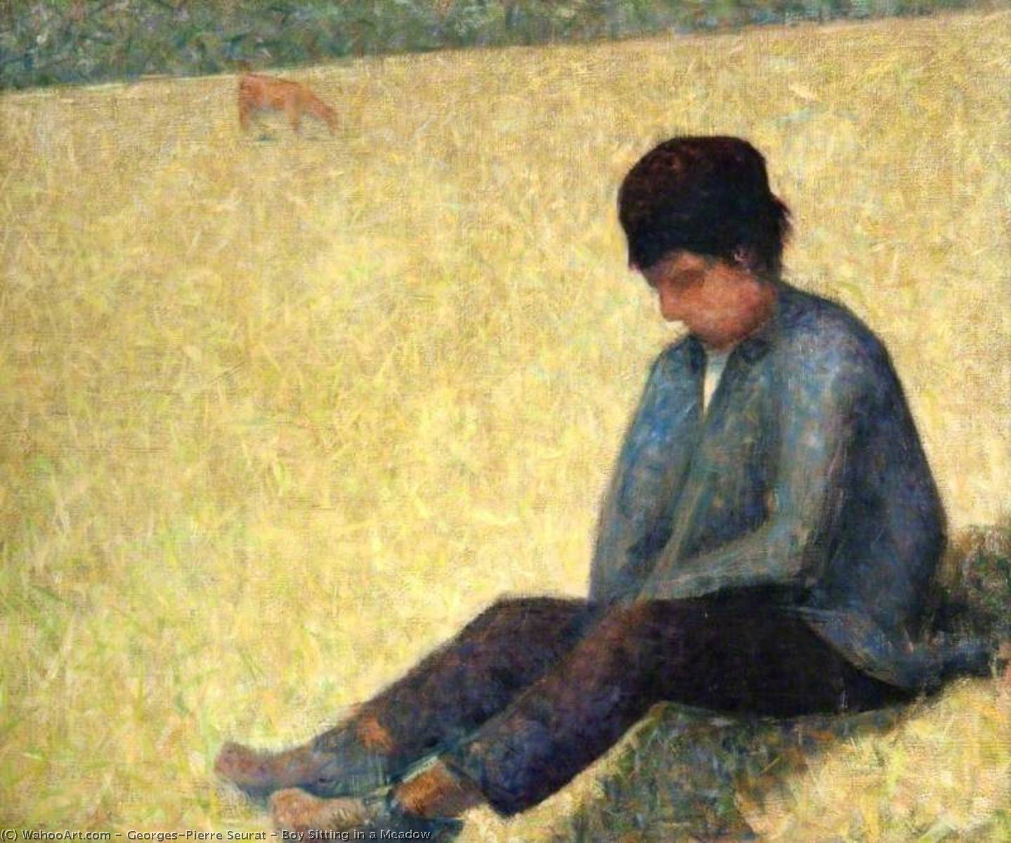 Wikioo.org - The Encyclopedia of Fine Arts - Painting, Artwork by Georges Pierre Seurat - Boy Sitting in a Meadow