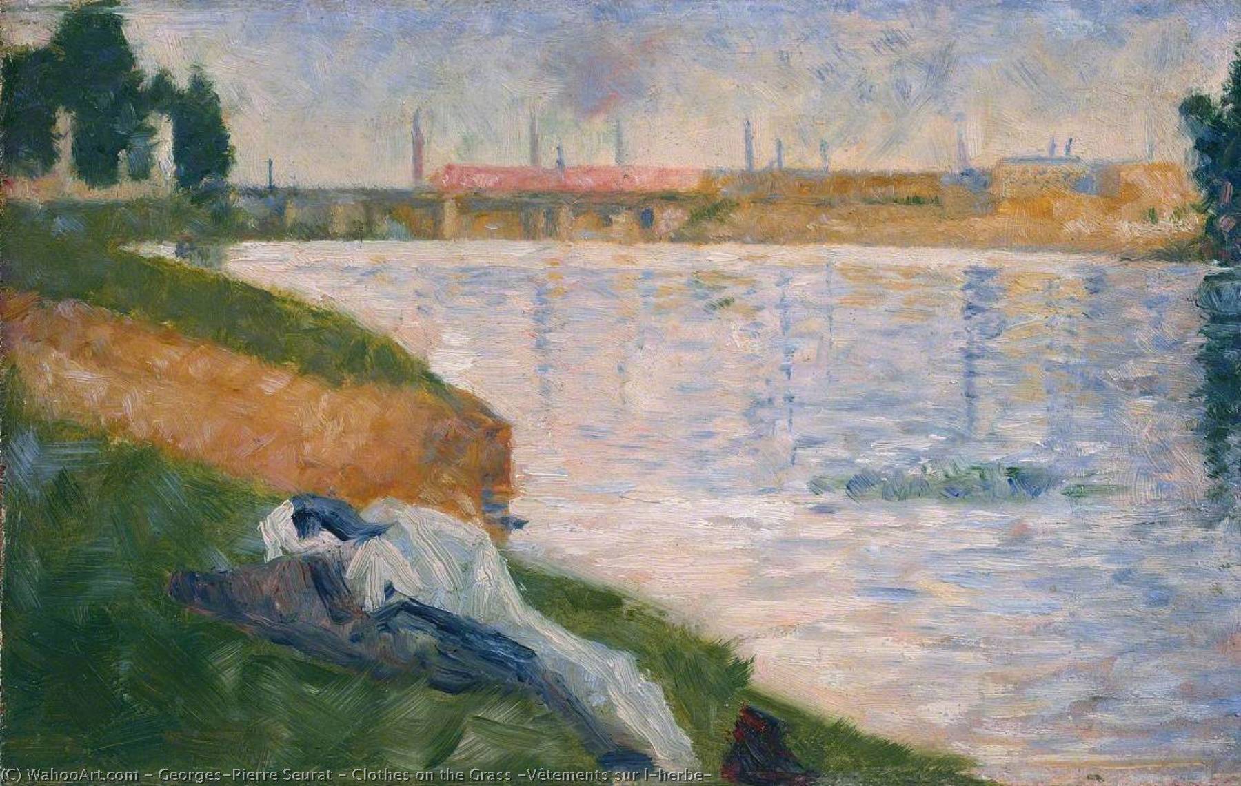 Wikioo.org - The Encyclopedia of Fine Arts - Painting, Artwork by Georges Pierre Seurat - Clothes on the Grass (Vêtements sur l'herbe)