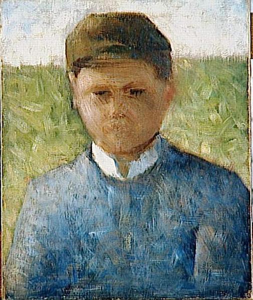 Wikioo.org - The Encyclopedia of Fine Arts - Painting, Artwork by Georges Pierre Seurat - LE PETIT PAYSAN EN BLEU OU LE JOCKER