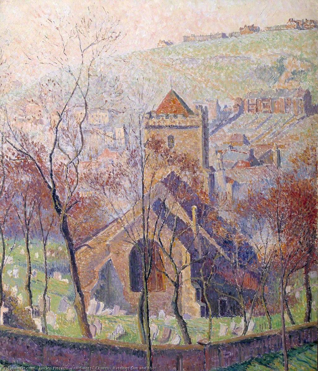 Wikioo.org - The Encyclopedia of Fine Arts - Painting, Artwork by Lucien Pissarro - All Saints' Church, Hastings Sun and Mist