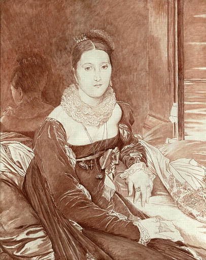 Wikioo.org - The Encyclopedia of Fine Arts - Painting, Artwork by Jacques Joseph (James ) Tissot - Portrait de Madame de Senonnes. Copie en grisaille d'après Ingres