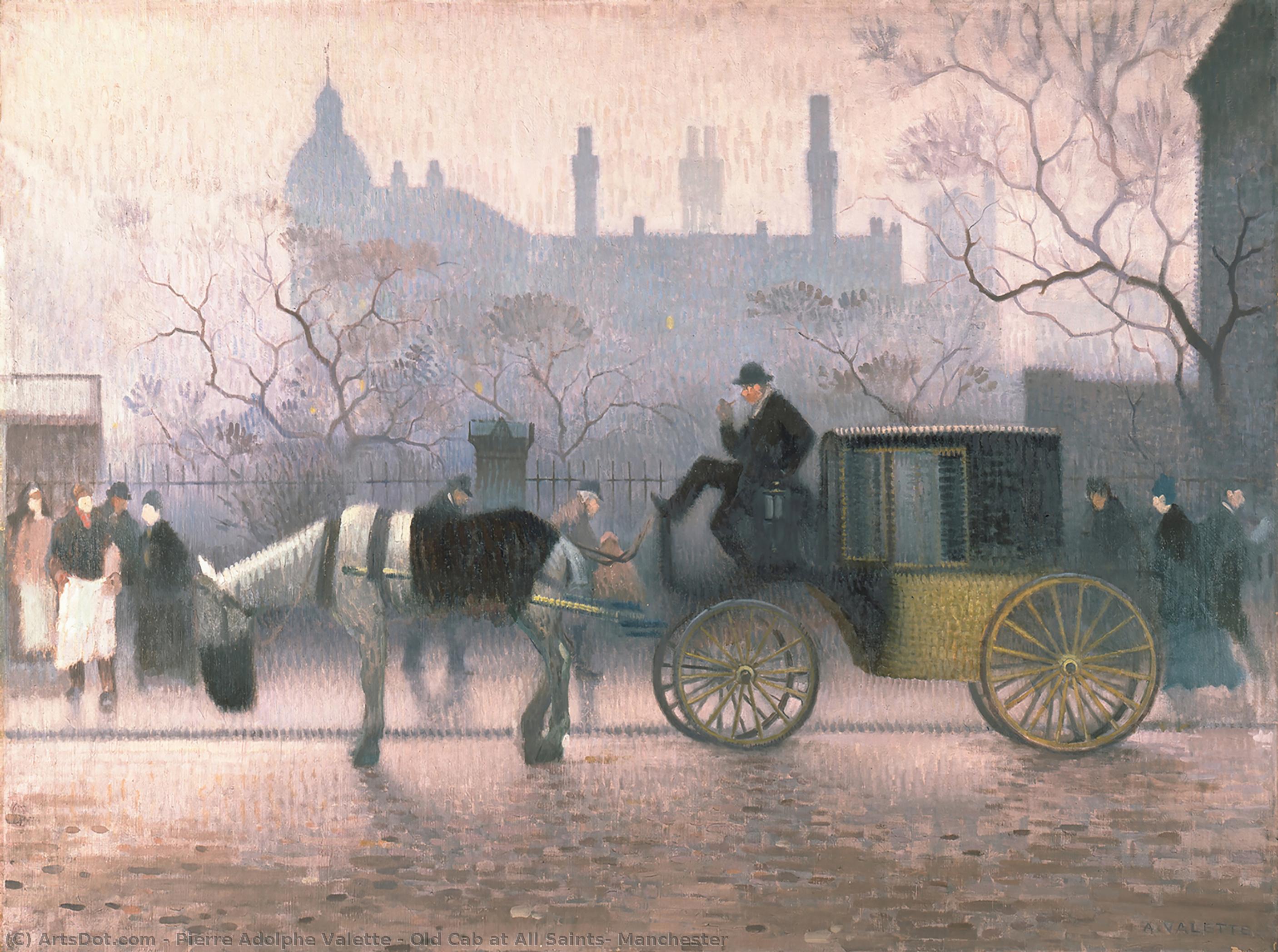 Wikioo.org - The Encyclopedia of Fine Arts - Painting, Artwork by Pierre Adolphe Valette - Old Cab at All Saints, Manchester