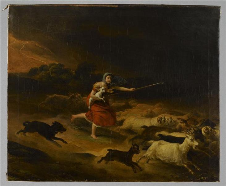 Wikioo.org – L'Encyclopédie des Beaux Arts - Peinture, Oeuvre de Jean Pierre Franque - Bergère et troupeau fuyant devant l'orage