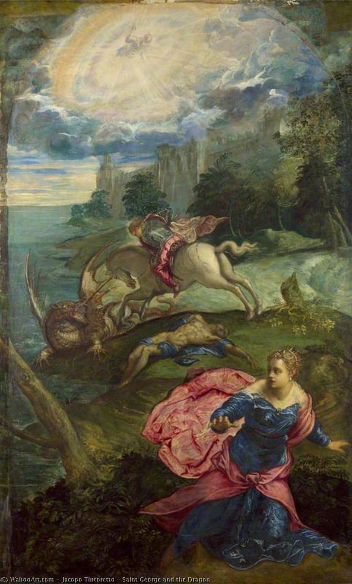 WikiOO.org – 美術百科全書 - 繪畫，作品 Jacopo Tintoretto - 圣乔治 和  的  龙