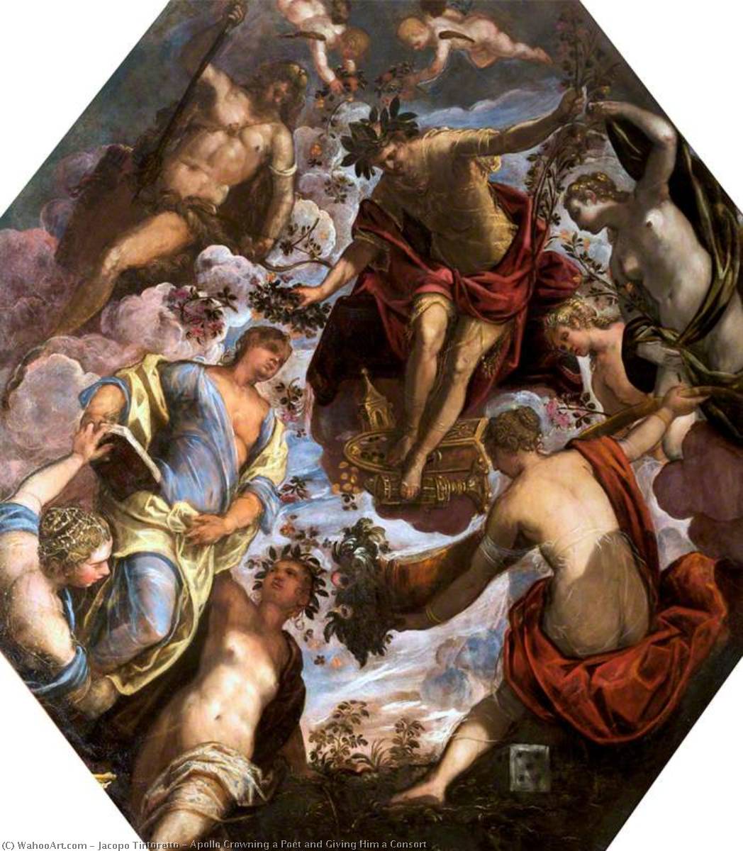 Wikioo.org - The Encyclopedia of Fine Arts - Painting, Artwork by Jacopo Tintoretto - Apollo Crowning a Poet and Giving Him a Consort