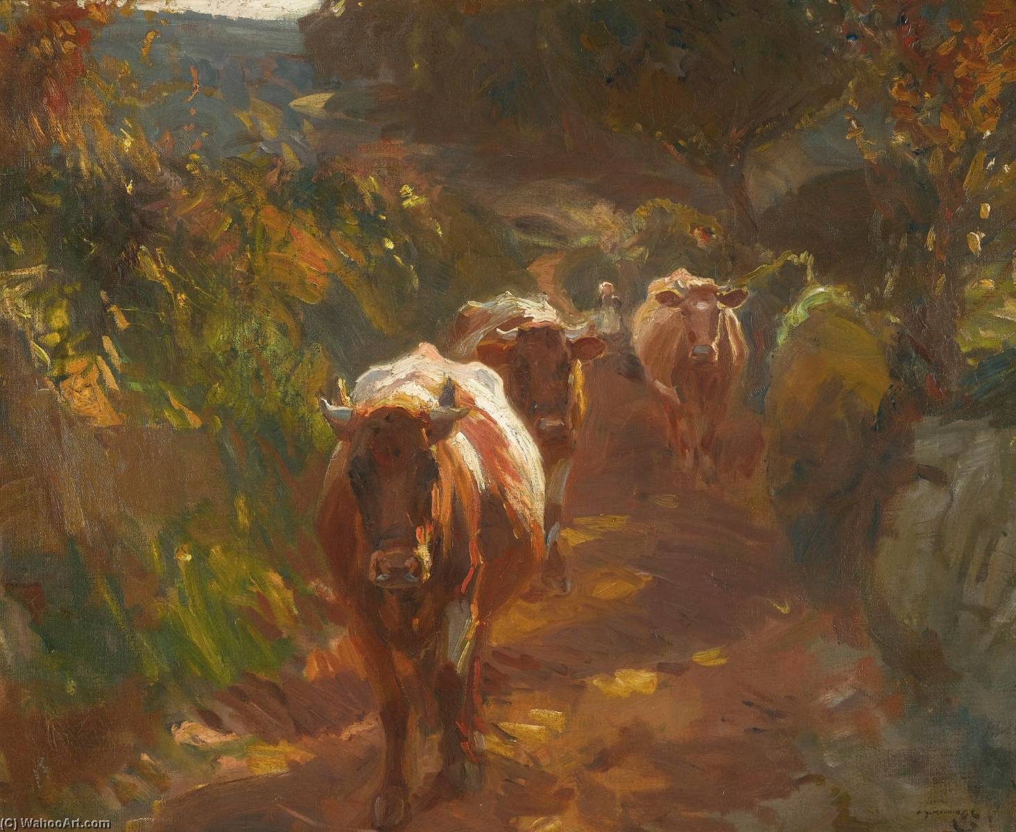 Wikioo.org - The Encyclopedia of Fine Arts - Painting, Artwork by Alfred James Munnings - Bringing up the Cows
