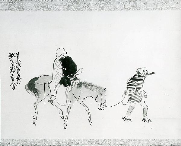 Wikioo.org - The Encyclopedia of Fine Arts - Painting, Artwork by Matsumura Goshun - A Monk Riding Backwards (Rensho bo)