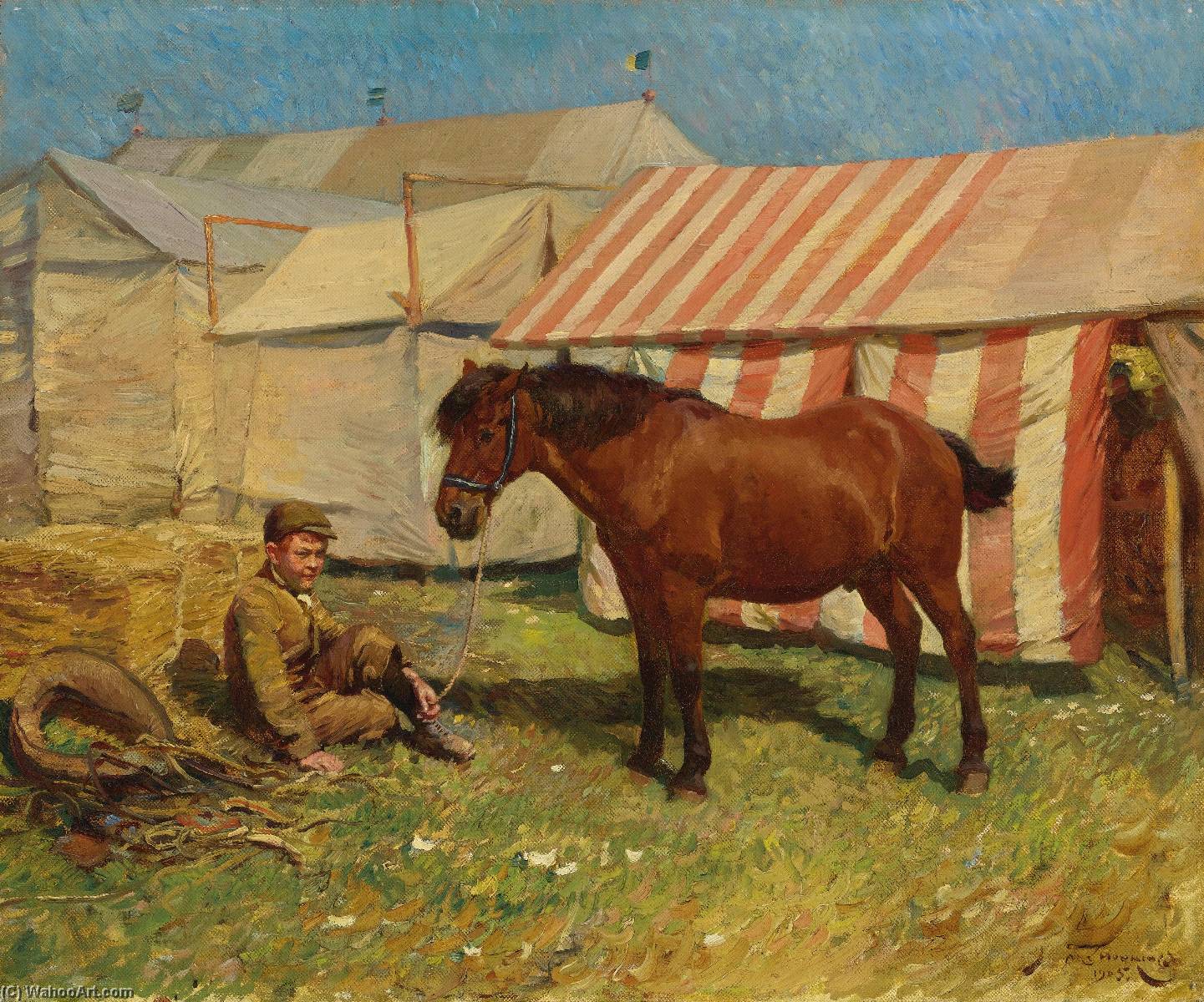 Wikioo.org - The Encyclopedia of Fine Arts - Painting, Artwork by Alfred James Munnings - Behind the Tents
