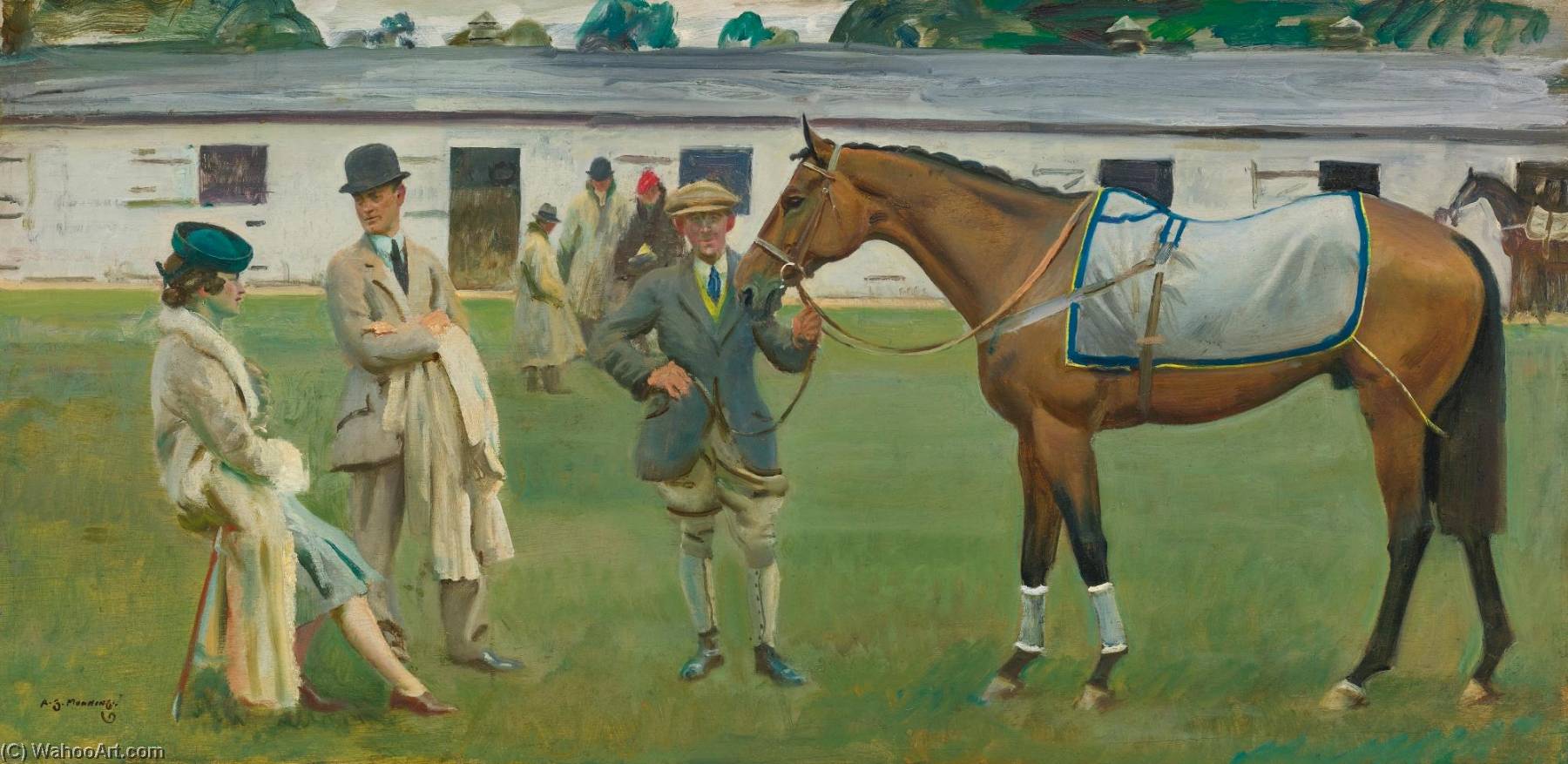 Wikioo.org - The Encyclopedia of Fine Arts - Painting, Artwork by Alfred James Munnings - Kempton Park Stables