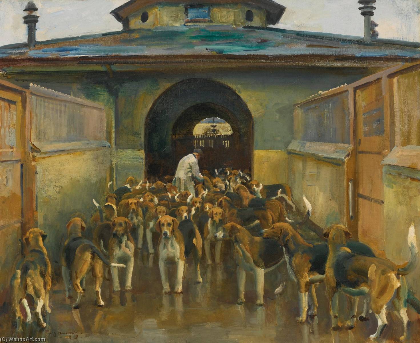 Wikioo.org - The Encyclopedia of Fine Arts - Painting, Artwork by Alfred James Munnings - The Belvoir Kennels