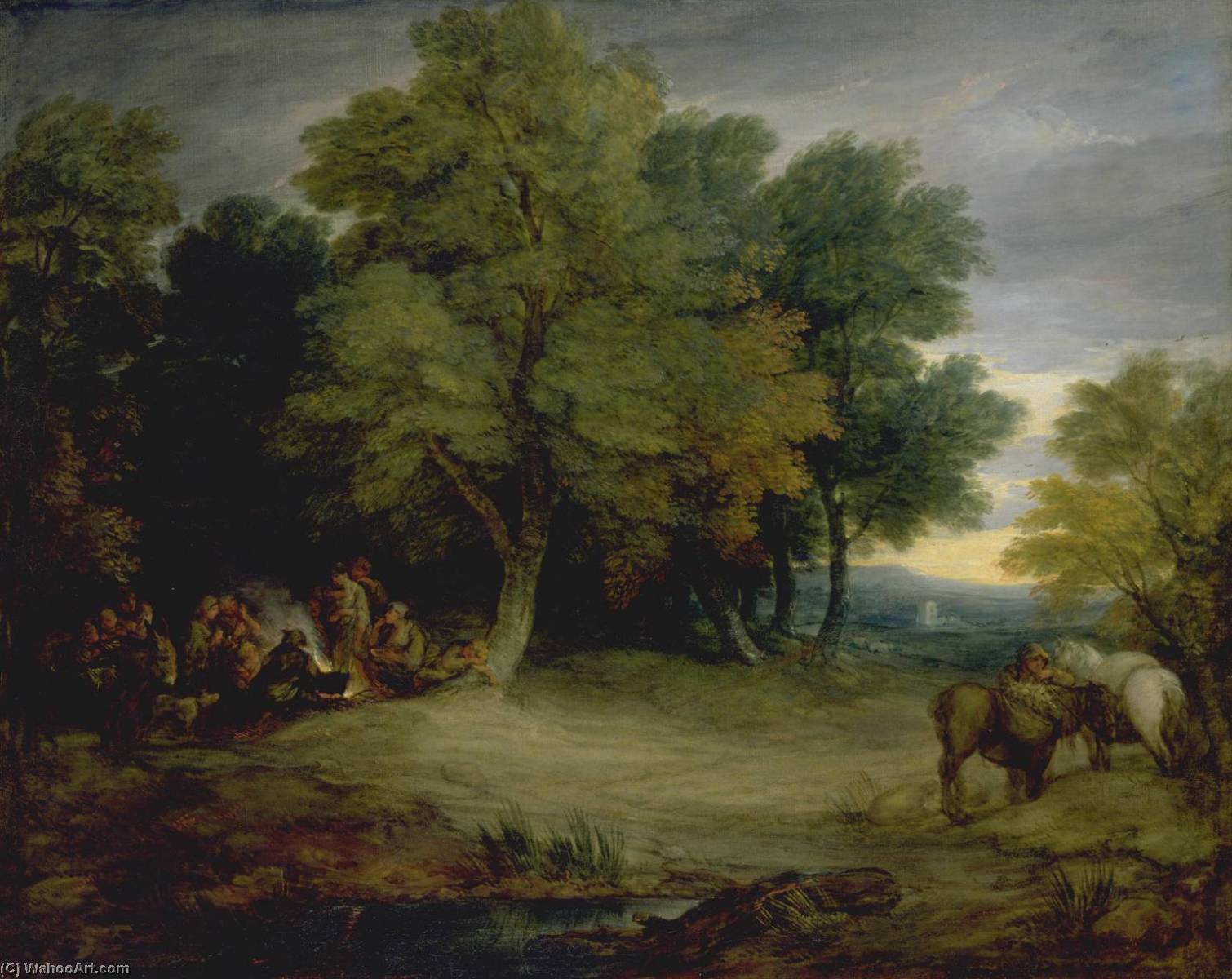 Wikioo.org - The Encyclopedia of Fine Arts - Painting, Artwork by Thomas Gainsborough - Gypsy Encampment, Sunset