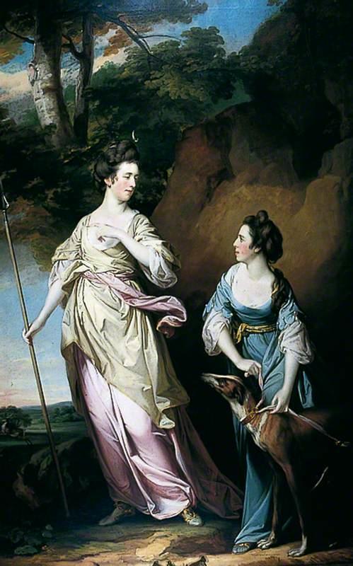WikiOO.org - Enciclopedia of Fine Arts - Pictura, lucrări de artă Francis Cotes - The Honourable Lady Stanhope and the Countess of Effingham as Diana, and Her Companion