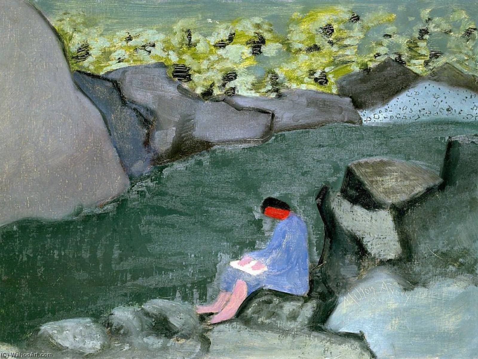 Wikioo.org - The Encyclopedia of Fine Arts - Painting, Artwork by Milton Avery - Girl Reading by a Lake