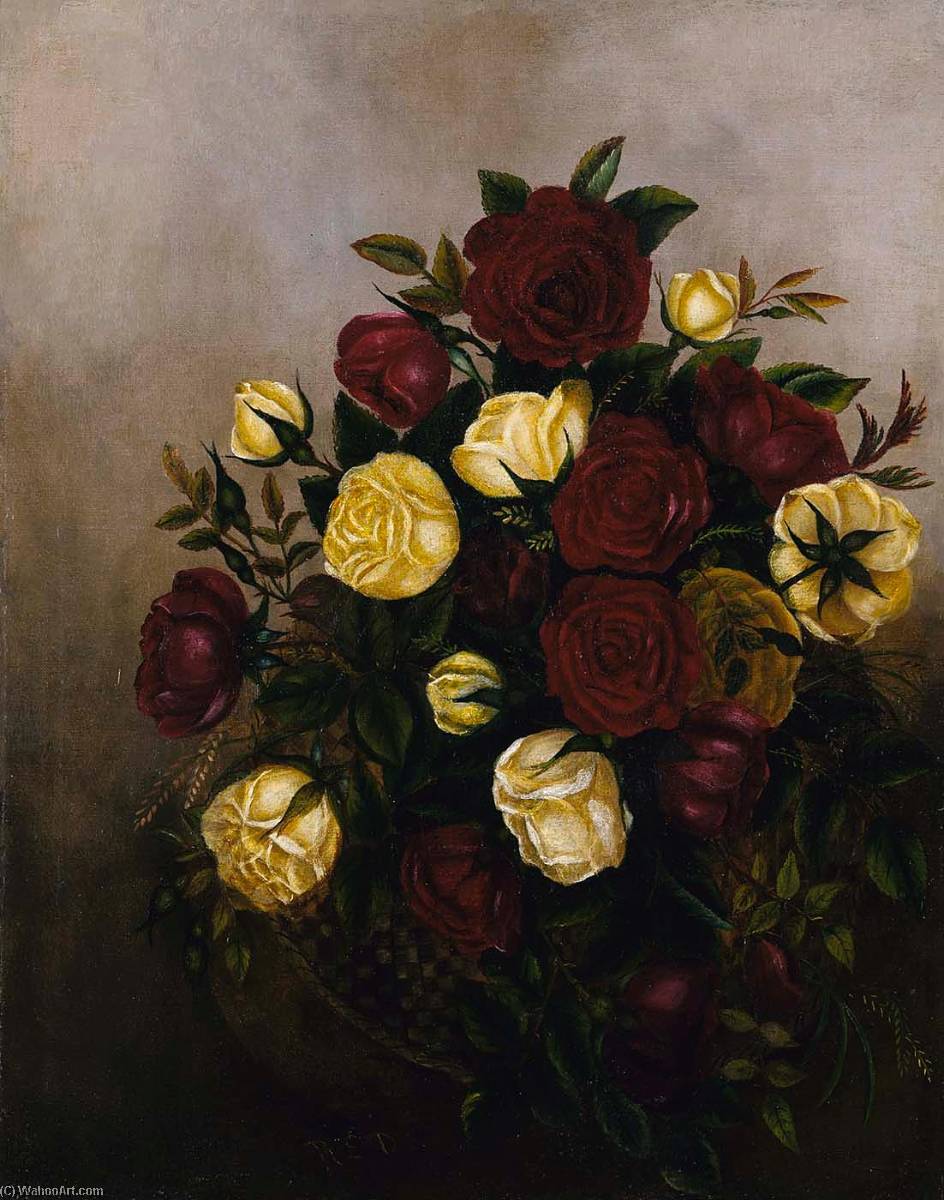Wikioo.org - The Encyclopedia of Fine Arts - Painting, Artwork by Robert Seldon Duncanson - Roses Still Life